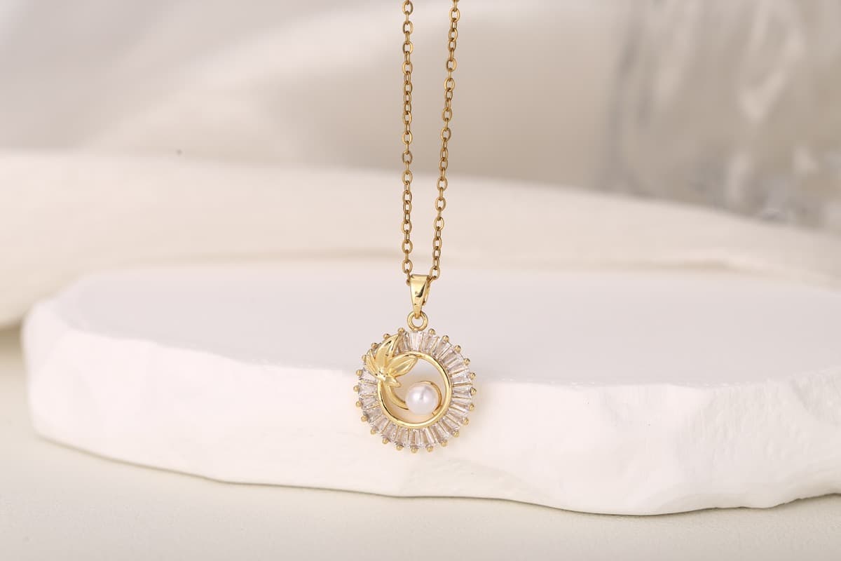 Elegant Circular Floral Zircon Drop Earrings 18K Gold Plated thumbnail 2