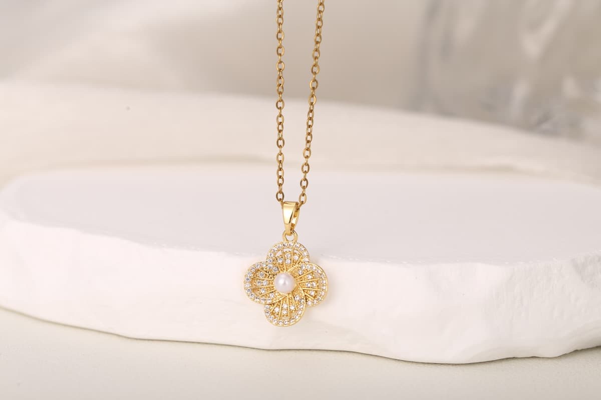Elegant Circular Floral Zircon Drop Earrings 18K Gold Plated thumbnail 3