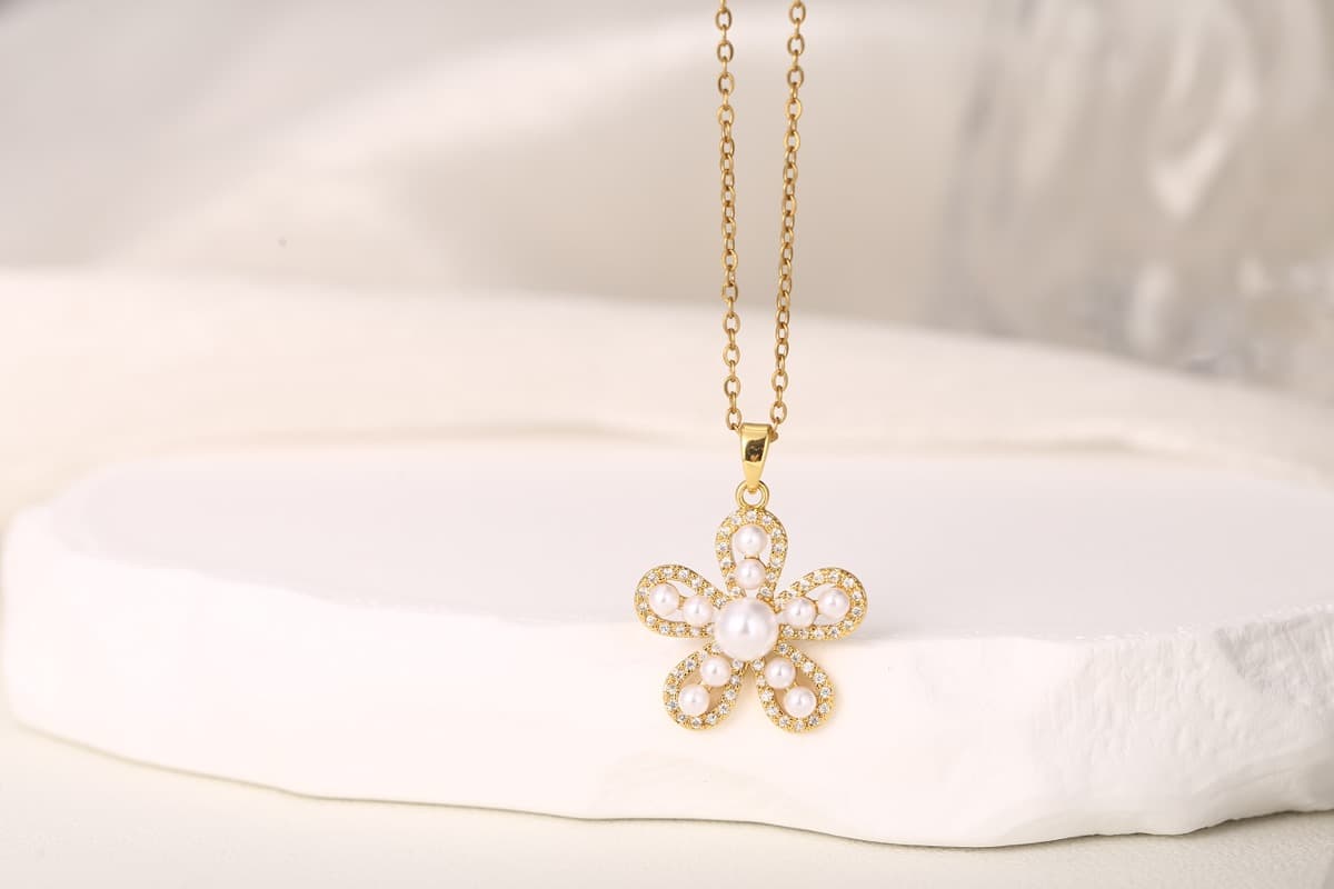 Elegant Circular Floral Zircon Drop Earrings 18K Gold Plated thumbnail 11