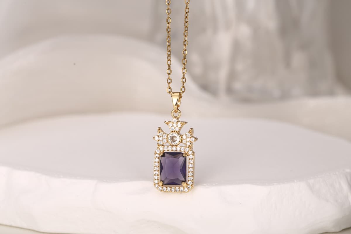 Modern Bar Drop Zircon Necklace 18K Gold Plated thumbnail 3