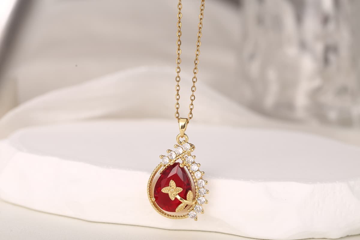 Statement Fan Zircon Pendant Necklace 18K Gold Plated thumbnail 3