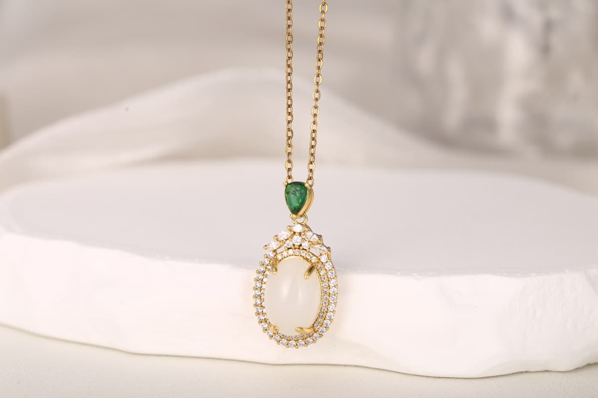 Statement Fan Zircon Pendant Necklace 18K Gold Plated thumbnail 9
