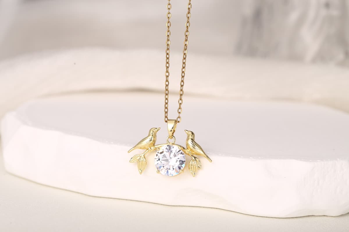 Vintage Floral Zircon Pendant Necklace 18K Gold Plated thumbnail 5