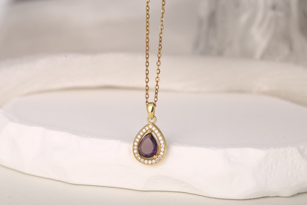 Romantic Heart Zircon Pendant Necklace 18K Gold Plated