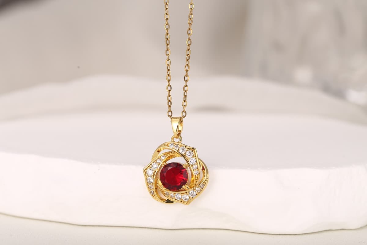 Elegant Round-Cut Blue Zircon Pendant Necklace 18K Gold Plated thumbnail 2