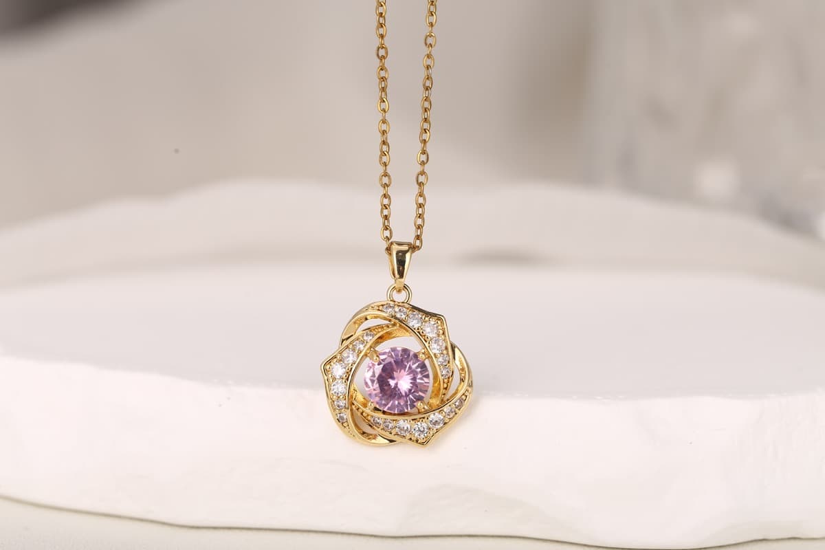 Elegant Round-Cut Blue Zircon Pendant Necklace 18K Gold Plated thumbnail 3