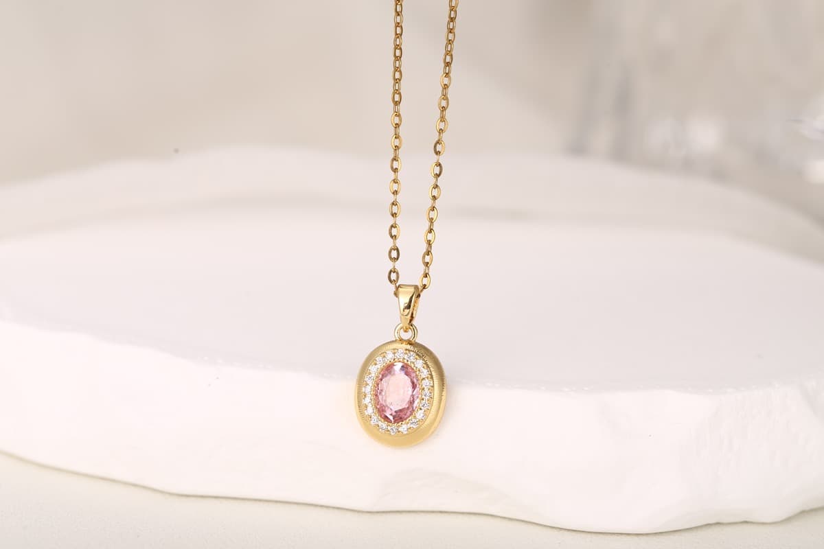 Elegant Oval-Cut Pink Zircon Pendant Necklace 18K Gold Plated thumbnail 5