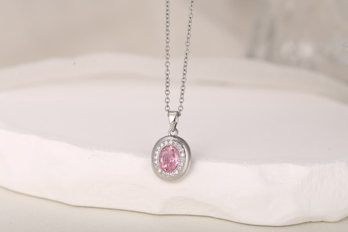 Elegant Oval-Cut Pink Zircon Pendant Necklace 18K Gold Plated thumbnail 12