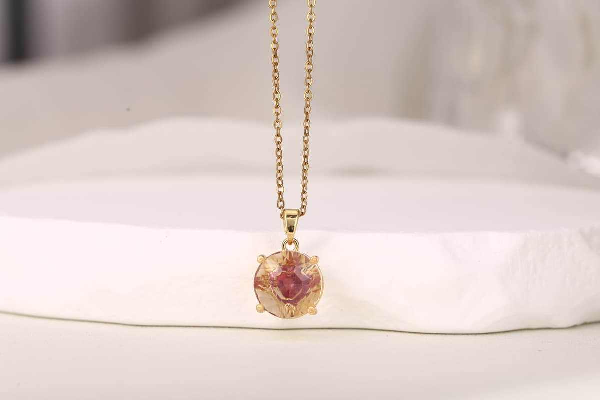 Elegant Round-Cut Red Zircon Pendant Necklace 18K Gold Plated thumbnail 2