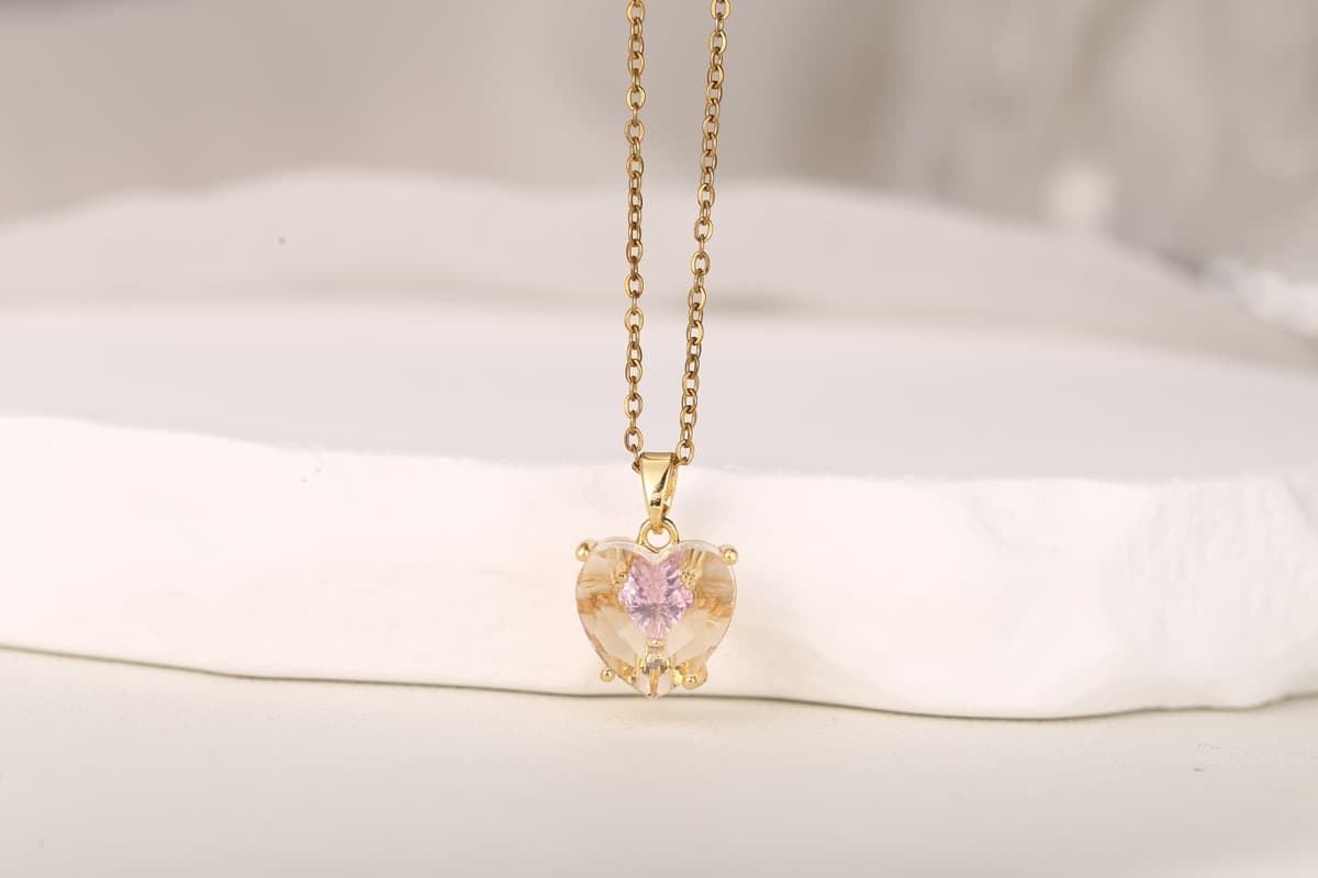 Elegant Round-Cut Red Zircon Pendant Necklace 18K Gold Plated thumbnail 5