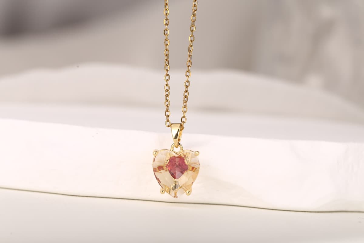 Elegant Round-Cut Red Zircon Pendant Necklace 18K Gold Plated thumbnail 7