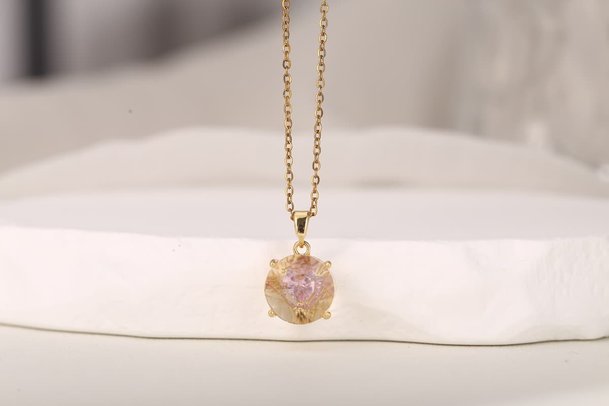Elegant Round-Cut Red Zircon Pendant Necklace 18K Gold Plated thumbnail 8