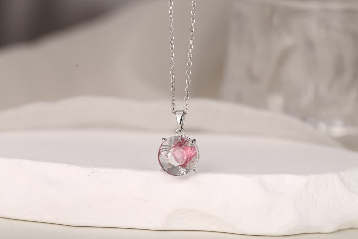 Elegant Round-Cut Red Zircon Pendant Necklace 18K Gold Plated thumbnail 16