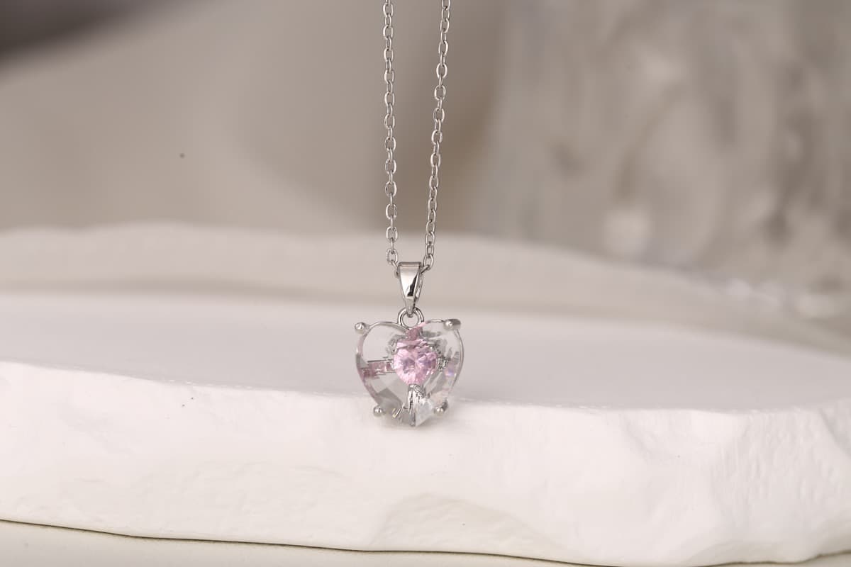 Elegant Round-Cut Red Zircon Pendant Necklace 18K Gold Plated thumbnail 18