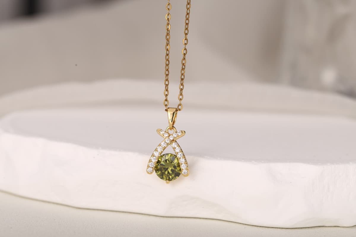 Elegant Round-Cut Pink Zircon Pendant Necklace 18K Gold Plated thumbnail 10