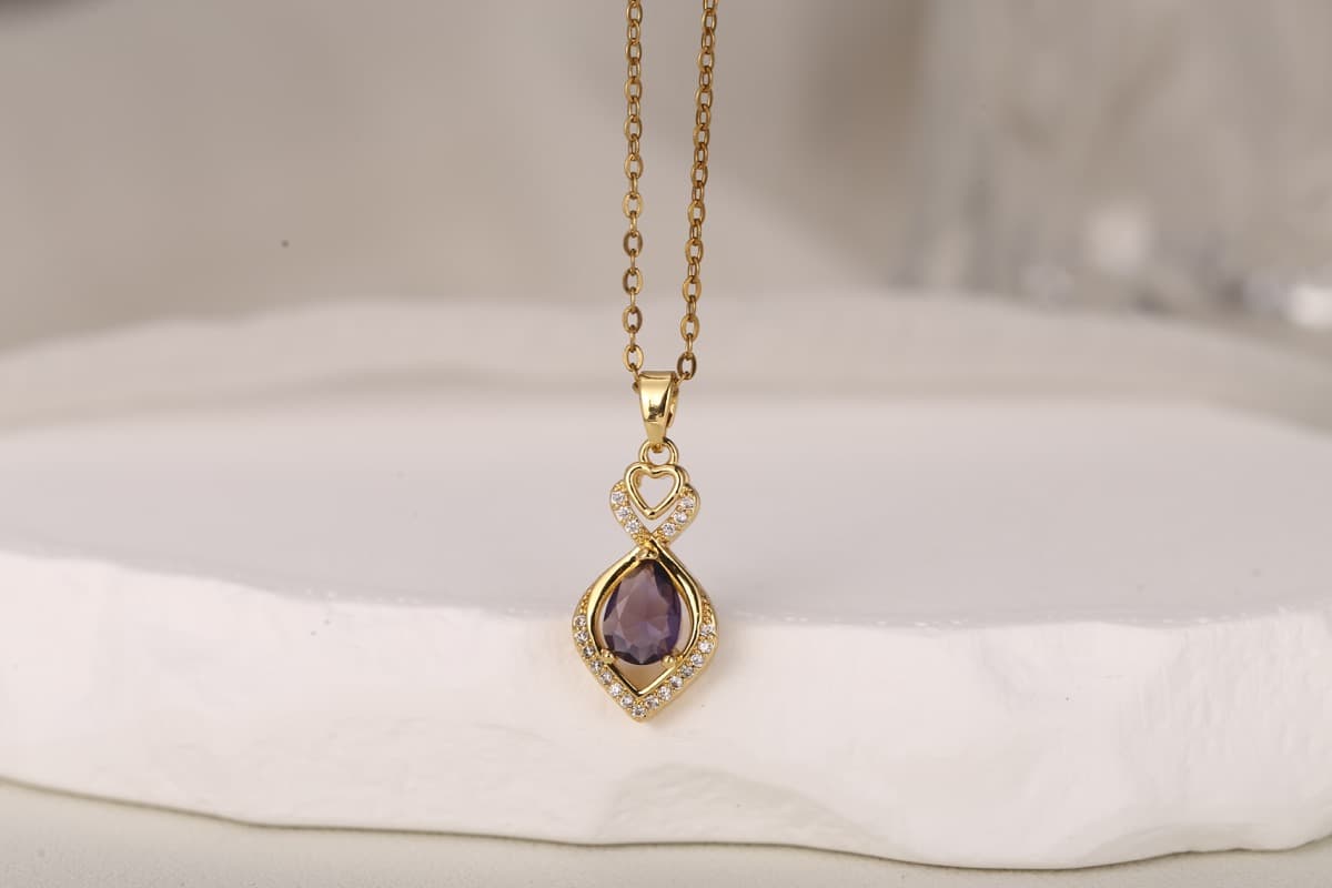 Elegant Round-Cut Pink Zircon Pendant Necklace 18K Gold Plated thumbnail 11