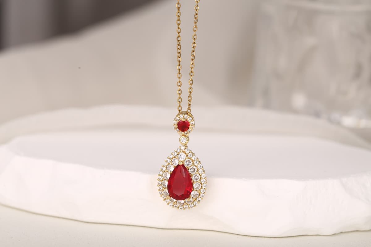 Elegant Cushion-Cut Blue Zircon Pendant Necklace 18K Gold Plated thumbnail 2
