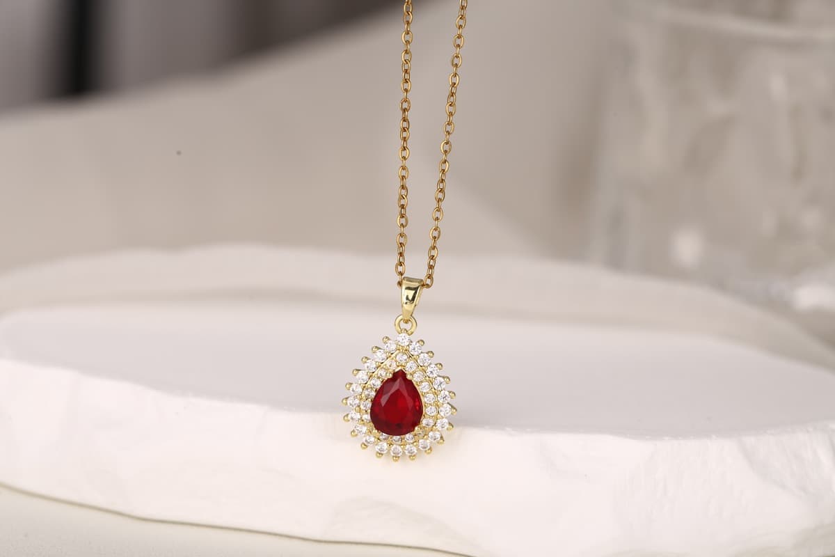 Elegant Cushion-Cut Blue Zircon Pendant Necklace 18K Gold Plated thumbnail 5