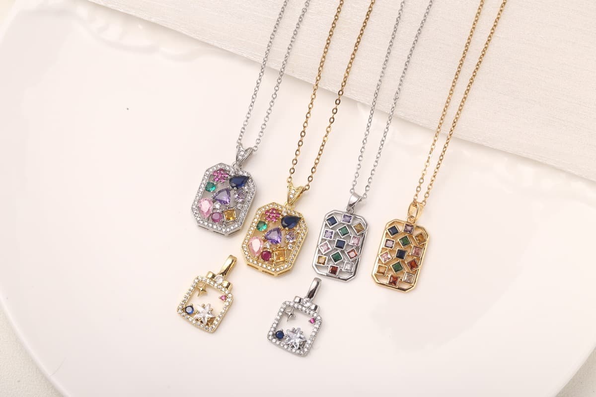 Statement Vintage Filigree Zircon Pendant Necklace 18K Gold Plated