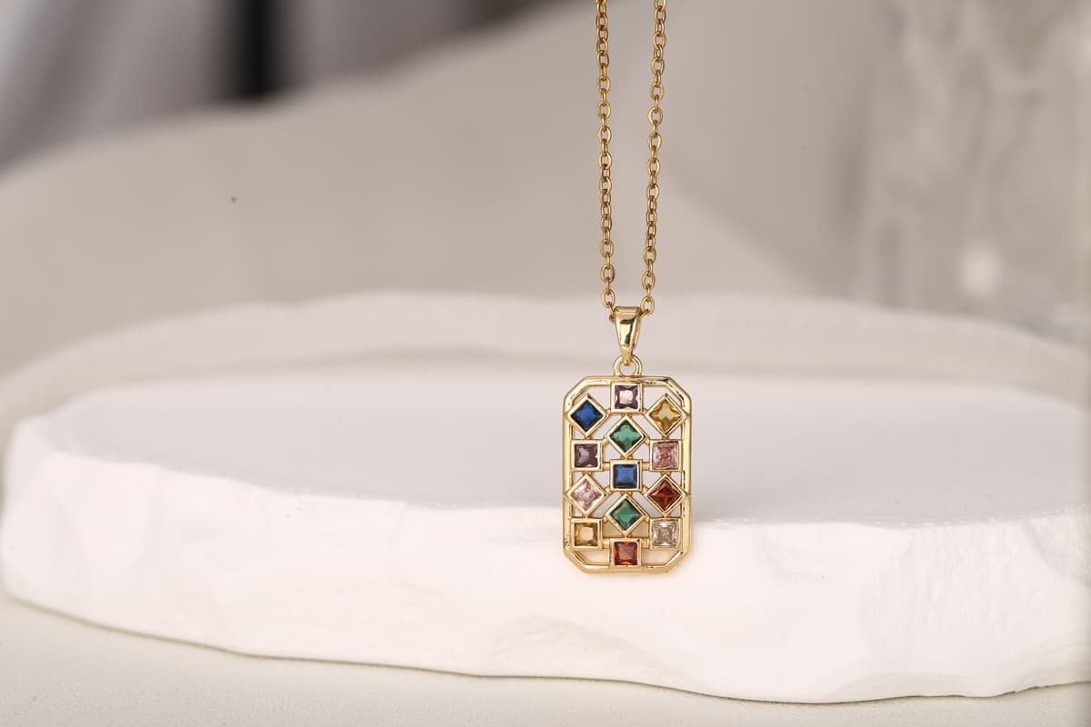 Statement Vintage Filigree Zircon Pendant Necklace 18K Gold Plated thumbnail 2