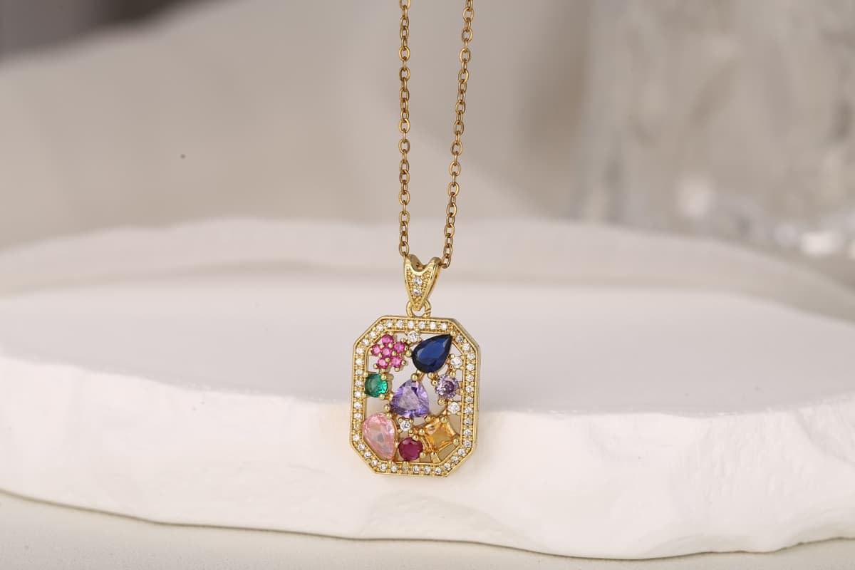 Statement Vintage Filigree Zircon Pendant Necklace 18K Gold Plated thumbnail 3
