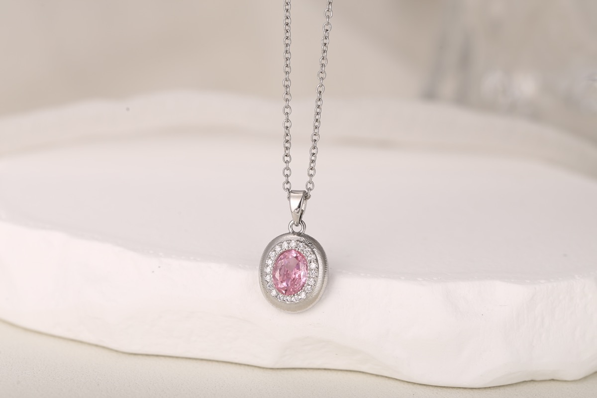 Elegant Oval-Cut Pink Zircon Pendant Necklace 18K Gold Plated thumbnail 12