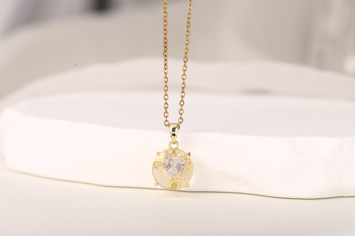 Elegant Round-Cut Red Zircon Pendant Necklace 18K Gold Plated thumbnail 3