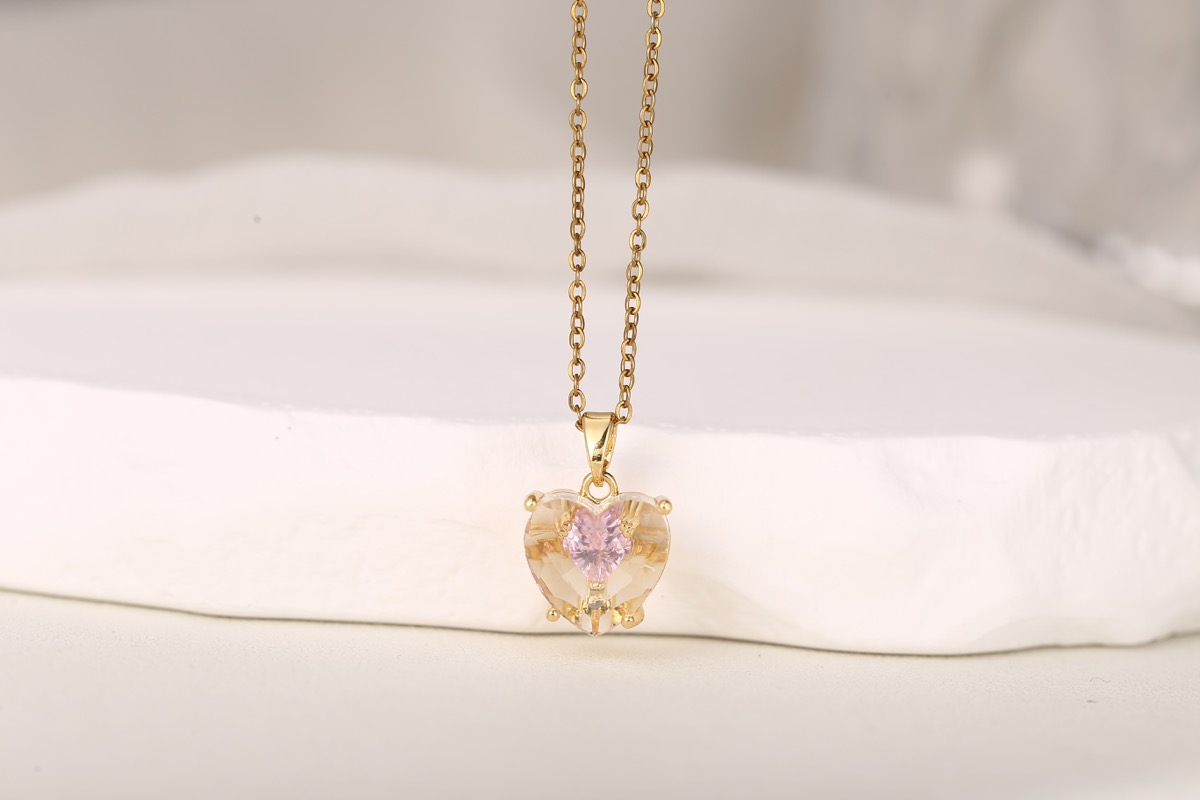 Elegant Round-Cut Red Zircon Pendant Necklace 18K Gold Plated thumbnail 5