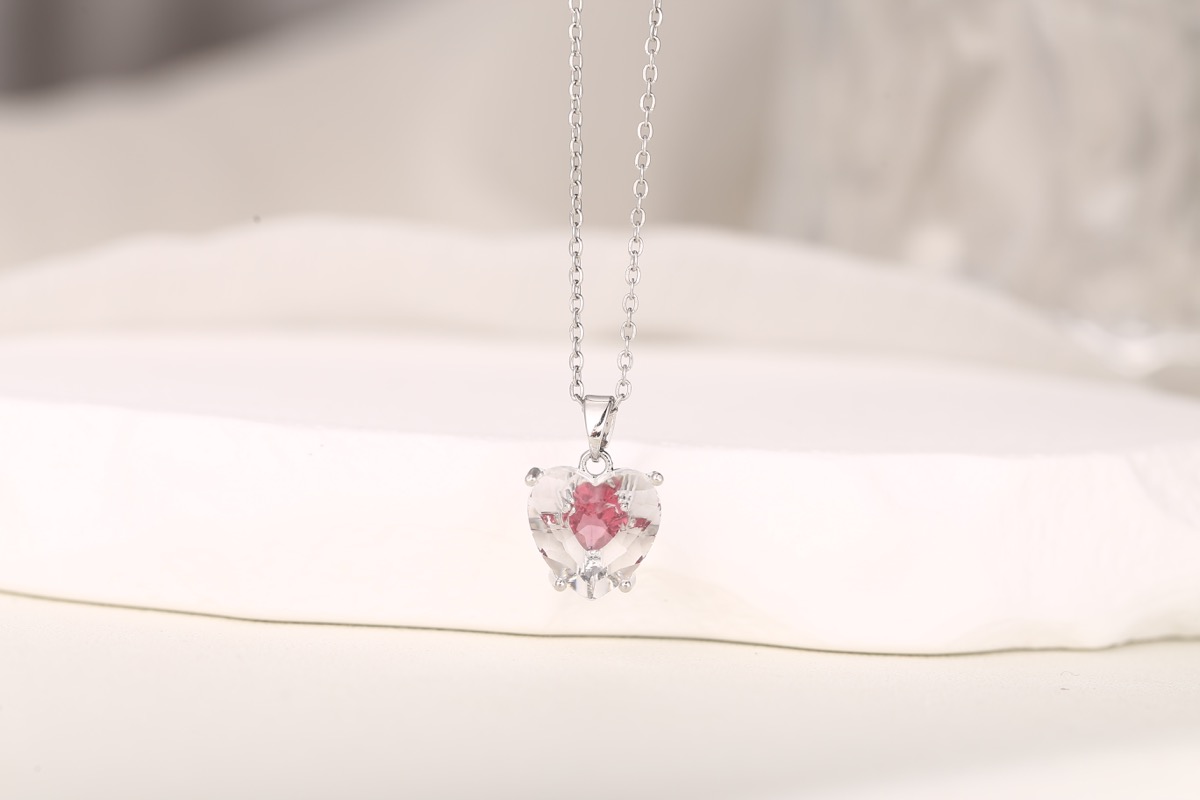 Elegant Round-Cut Red Zircon Pendant Necklace 18K Gold Plated thumbnail 12
