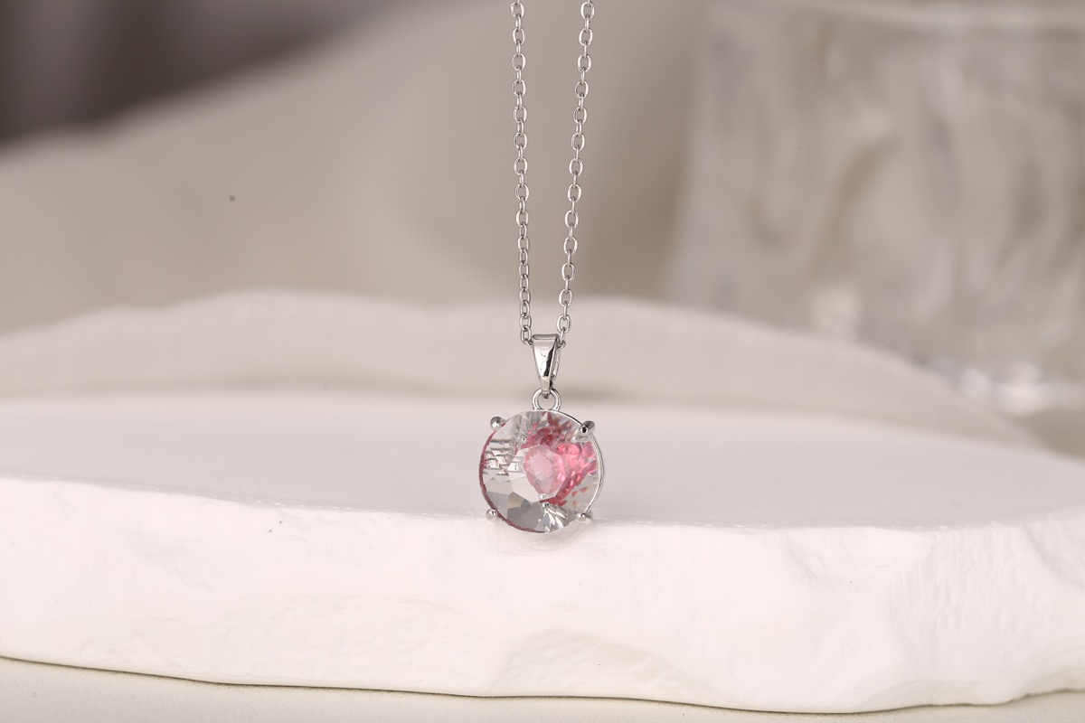 Elegant Round-Cut Red Zircon Pendant Necklace 18K Gold Plated thumbnail 16