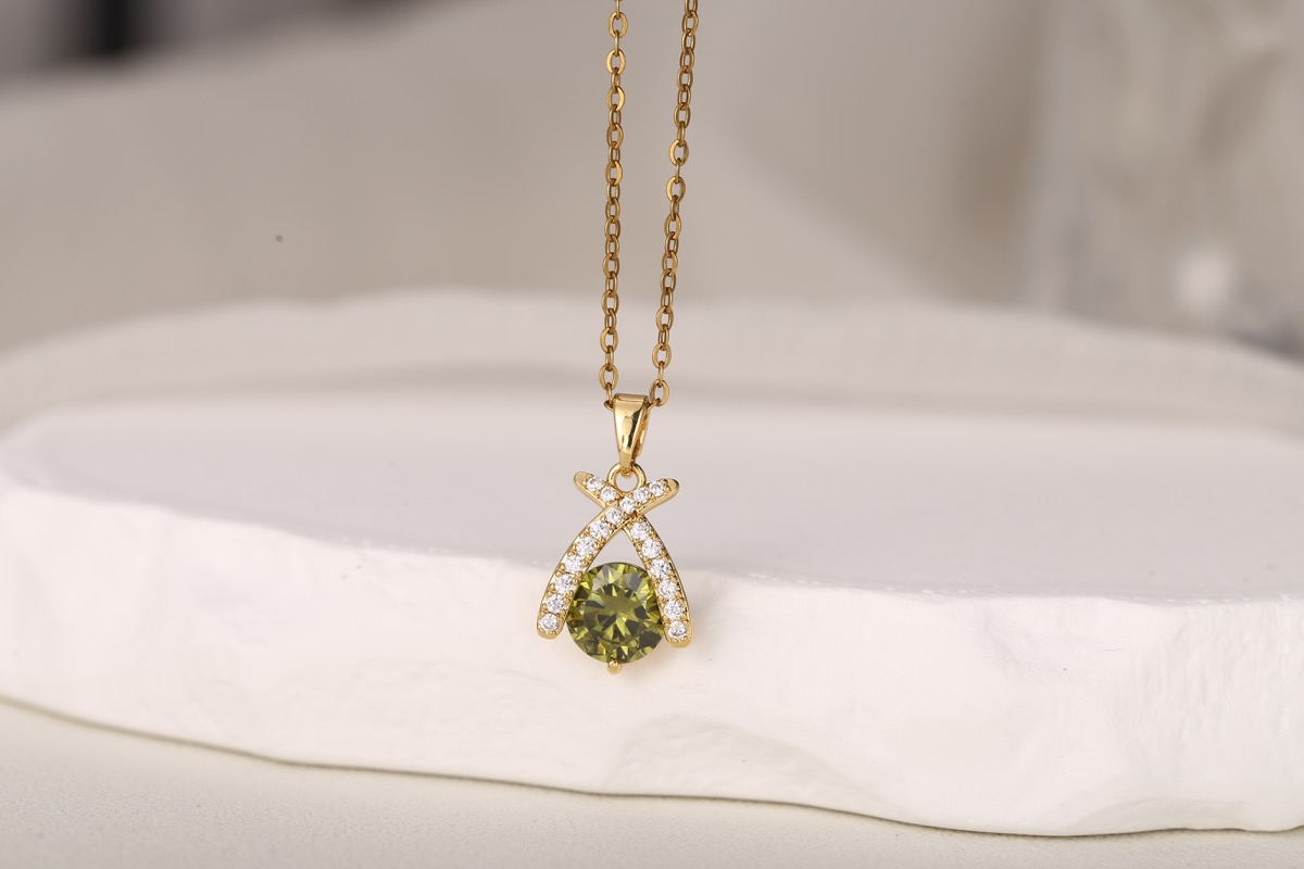Elegant Round-Cut Pink Zircon Pendant Necklace 18K Gold Plated thumbnail 10