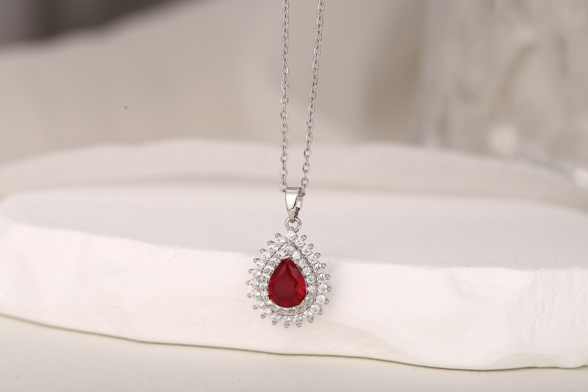 Elegant Cushion-Cut Blue Zircon Pendant Necklace 18K Gold Plated thumbnail 7